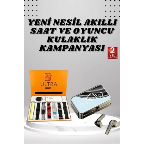 Akıllı Saat Ve Bluetooth Kulaklık Seti 7 Kordon İle