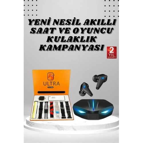 Akıllı Saat Ve Kulaklık Seti 7 Kordonlu Bluetooth Uyumlu