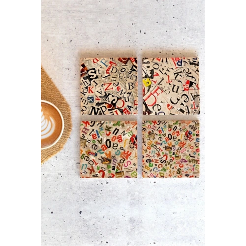 Alfabe 4lü Taş Bardak Altlığı