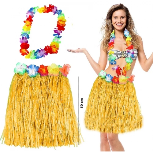 Aloha Sarı Püsküllü 50 Cm Etek Ve Kolye Seti