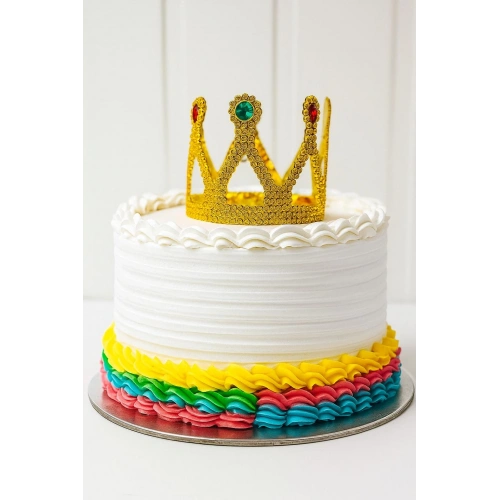 Altın Işıltılı Pasta Tacı Pasta Üstü Taç Plastik Malzeme 8x8 cm (5365)