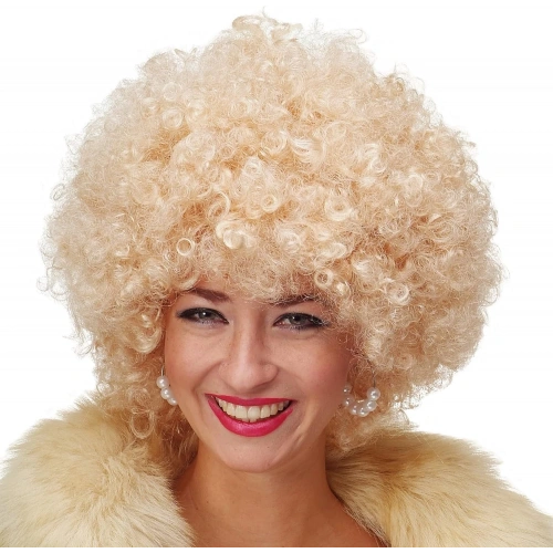 Altın Renk Kıvırcık Afro Bonus Peruk Saç Parti Peruğu Platin Gold (5365)