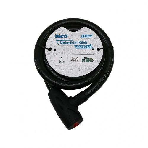 ANAHTARLI AÇ-KAPA KİLİT KAPAKLI MOTOR - BİSİKLET KİLİT ÇELİK TEL SİYAH ŞEFFAF KILIF 20MMX150CM (5365)