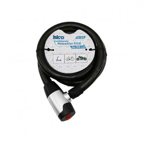 ANAHTARLI AÇ-KAPA KİLİT KAPAKLI MOTOR - BİSİKLET KİLİT ÇELİK TEL SİYAH ŞEFFAF KILIF 24MMX150CM (5365)