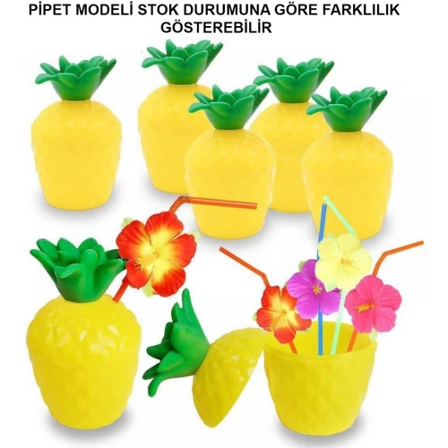 Ananas Hawaii Luau Aloha Pipetli İçecek Kabı Bardak 10x13 cm 1 Adet (5365)