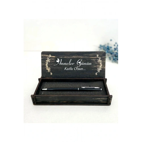 Anneler Günü Tasarımlı Ahşap Kalem Kutusu - Siyah