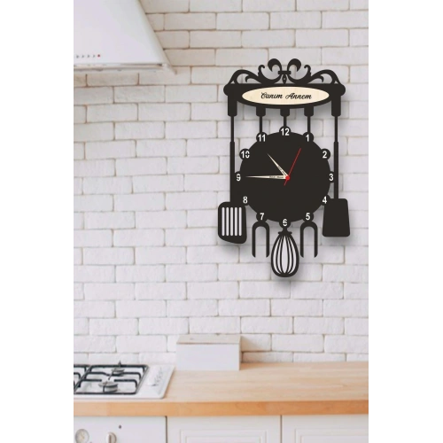 Anneler Gününe Özel Şık Mutfak Saati, Siyah Renk 50 x 35