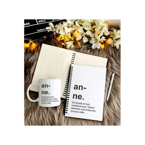 Anneler Için Ahşap Defter Kalem Kupa Seti Syhbyz