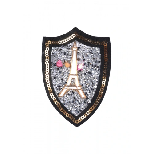 Aplike Ütü İle Yapışan Taşlı Eyfel Kulesi Beyaz Arma 6 cm