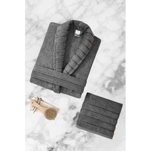 AquaLoom Lux Mens Bathrobe and Towel Set 100% Cotton Anthracite