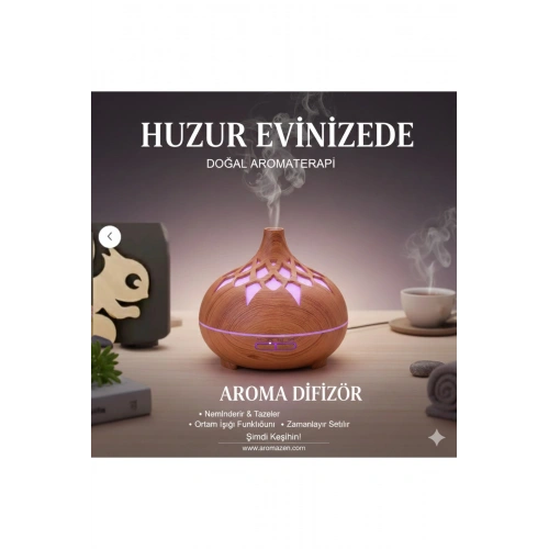 Aroma Difüzör Gece Işığı 7 Led DESENLİ Nemlendirici Kumandalı Buhar Makinesi 550 ml