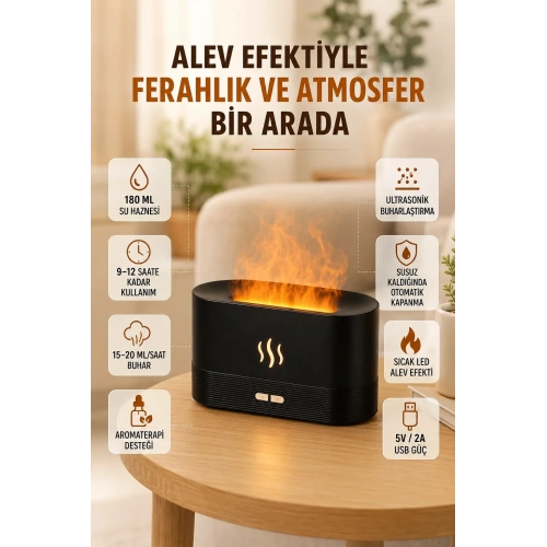 Aromaterapi Destekli Usb Hava Nemlendirici 180 Ml Siyah