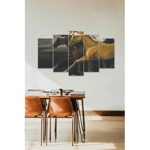 At Manzarası 5 Parçalı Mdf Tablo 60 x 100