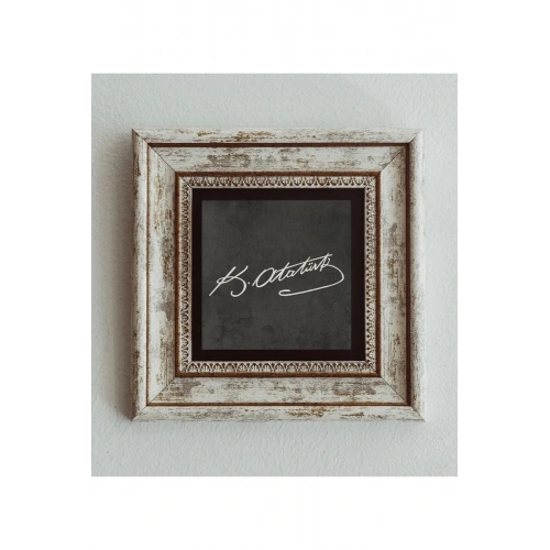 Atatürk Imzası Çerçeveli Taş Tablo , Çerçeveli Taş Duvar Dekoru 20 cm