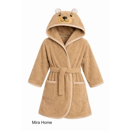 Ayıcık Figürlü Nakışlı Kapüşonlu Çocuk Bornozu