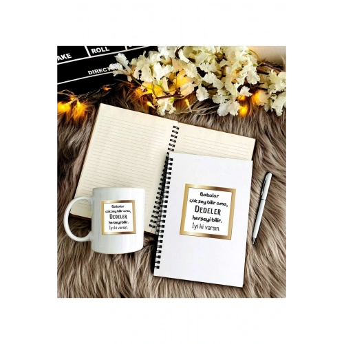 Babalar Günü Için Dede Baskılı Kalem Defter Kupa Set4