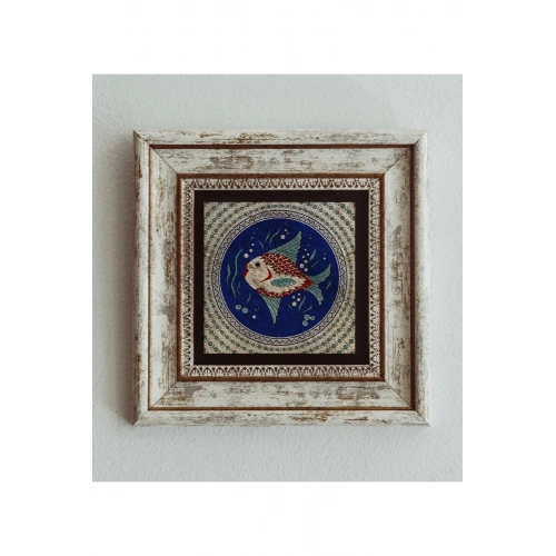 Balık Desenli Çerçeveli Taş Tablo , Çerçeveli Taş Duvar Dekoru 20 cm