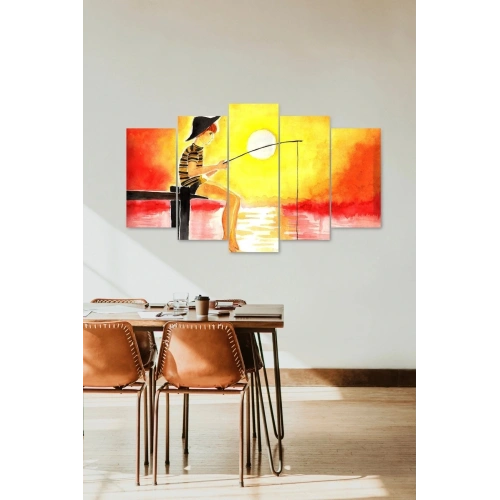 Balık Tutan İnsan 5 Parçalı Mdf Tablo 60 x 100