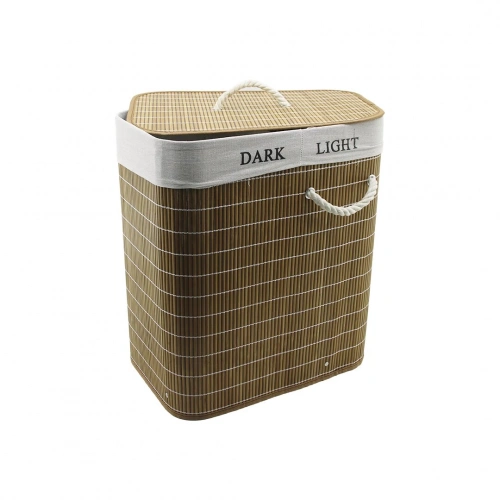BAMBU AHŞAP KİRLİ ÇAMAŞIR SEPETİ 30X44CM SEYYAR KAPAKLI İÇİ BEZLİ İP KULPLU (5365)