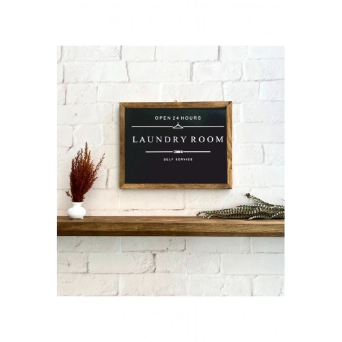 Banyo Laundry Room Siyah Zemin Ahşap Çerçeve 50 x 110