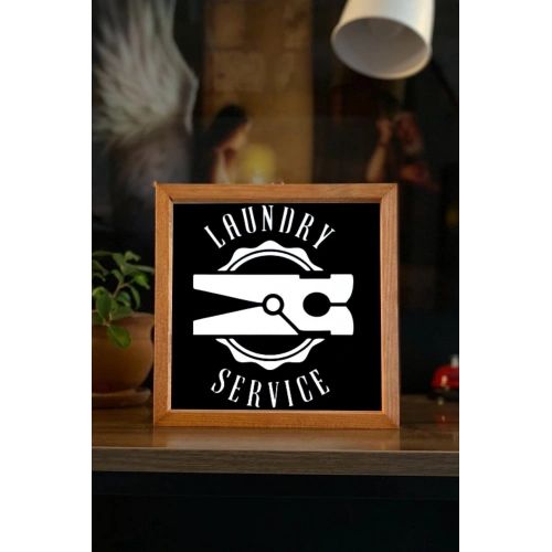 Banyo Laundry Service Siyah Zemin Ahşap Çerçeve 23 x 23