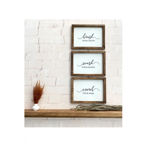 Banyo Wash Your Hands Brush Your Teeth Comb Your Hair Ahşap Çerçeve 17 x 23