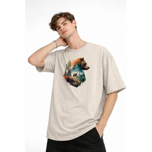 Bear2 - Oversize Tişört BEJ
