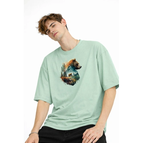 Bear2 - Oversize Tişört SU YESILI