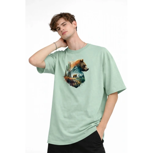 Bear2 - Oversize Tişört SU YESILI