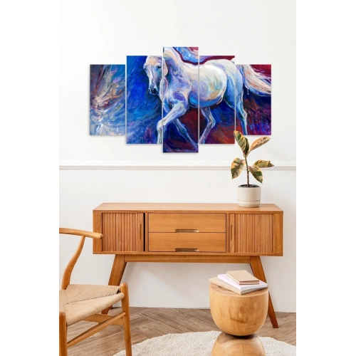 Beyaz At Manzara 5 Parçalı Mdf Tablo 60 x 100