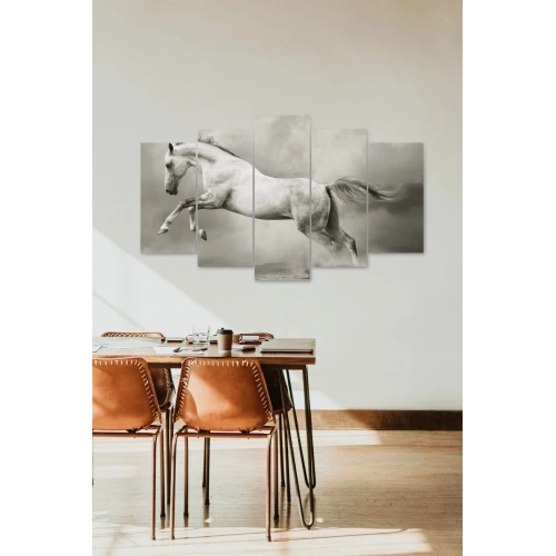 Beyaz At Manzarası 5 Parçalı Mdf Tablo 60 x 100