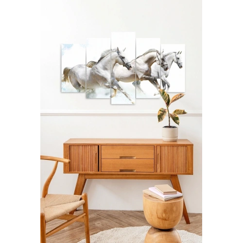 Beyaz At Manzarası 5 Parçalı Mdf Tablo 60 x 100