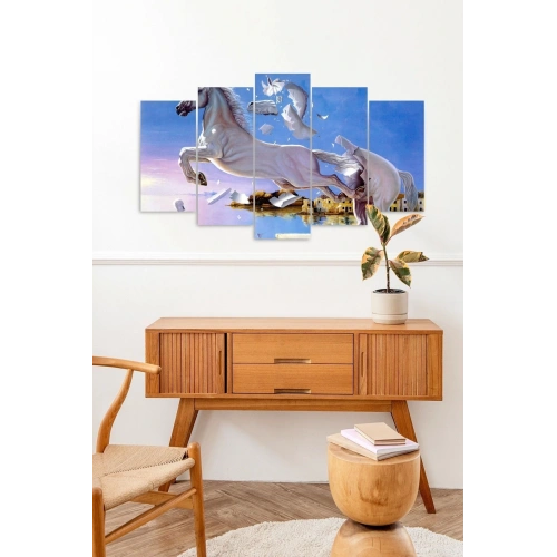 Beyaz Atlar 5 Parçalı Mdf Tablo 60 x 100