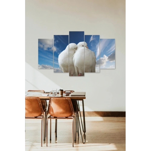 Beyaz Güvercin Aşk 5 Parçalı Mdf Tablo 60 x 100