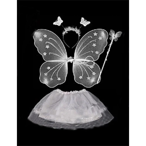 Beyaz Kelebek Kostümü - Beyaz Kelebek Kostüm Aksesuar Seti 4 Parça (5365)