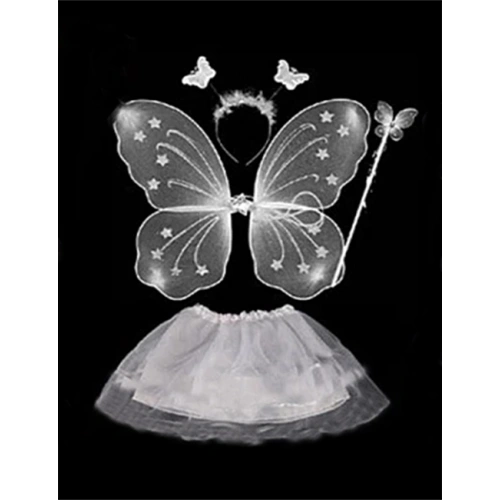 Beyaz Kelebek Kostümü - Beyaz Kelebek Kostüm Aksesuar Seti 4 Parça (5365)