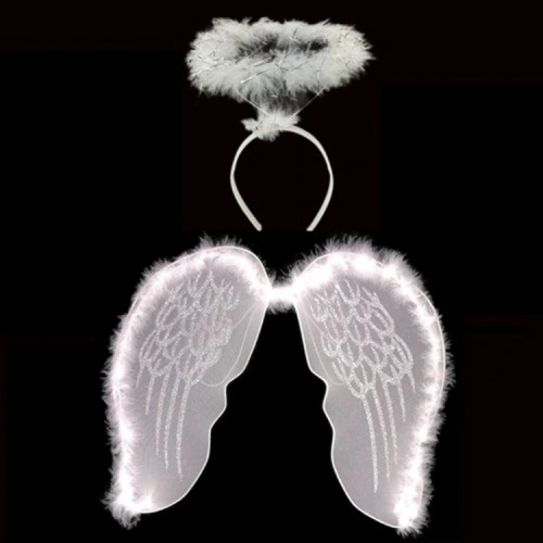 Beyaz Otrişli Dantel Tüllü Peri Kanadı ve Peri Tacı Seti 45x40 cm (5365)