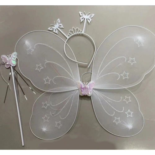 تاج وعصا بجناح فراشة باللون الأبيض