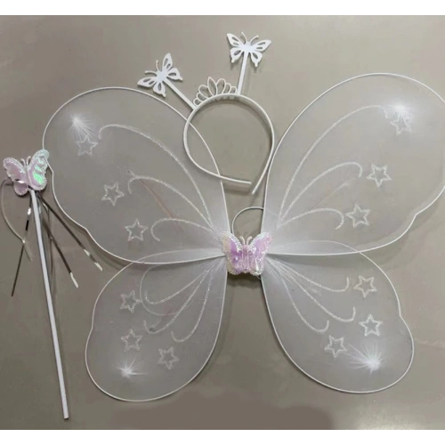 Beyaz Renk Kelebek Kanadı Tacı ve Sopası 50x37 cm (5365)