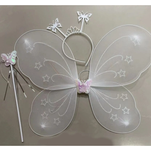 Beyaz Renk Kelebek Kanadı Tacı ve Sopası 50x37 cm (5365)