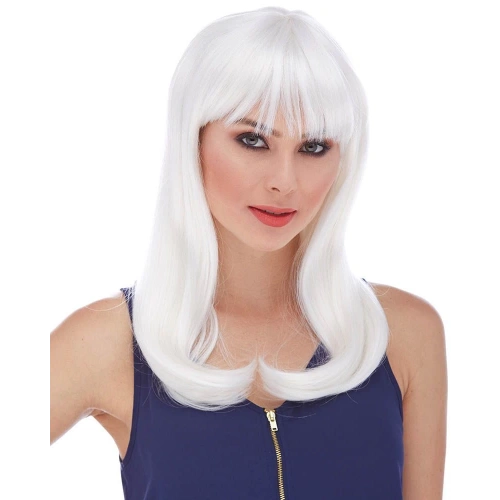 Beyaz Renk Uzun Düz Parti Peruğu (5365)