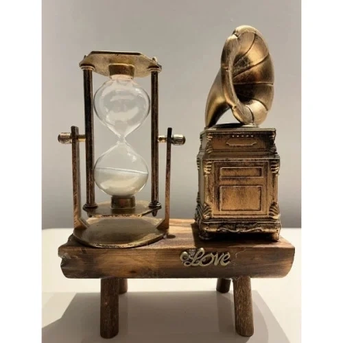 Biblolu Kum Saati Dekoratif (gramofon Model)