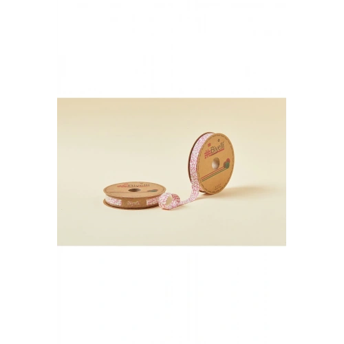 Biye Çiçekli Katlı A02 Pembe 2 cm 25 Metre %65 Koton %35 Polyester