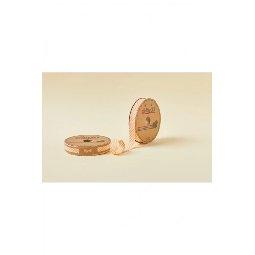 Biye Ekoseli Katlı E06 Turuncu 2 Cm 25 Metre %65 Koton %35 Polyester