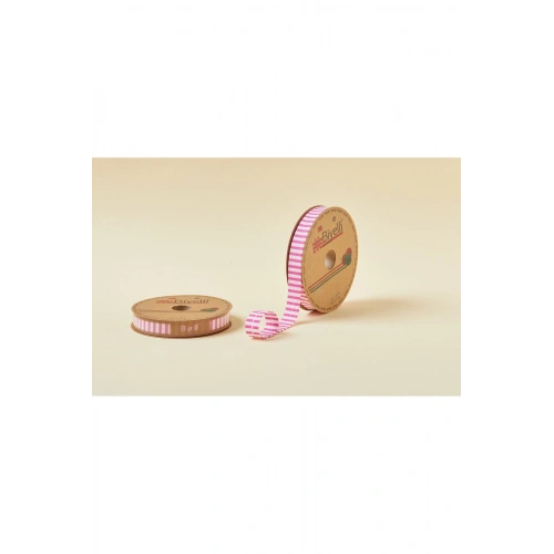 Biye Kalın Çizgili Katlı F02 Pembe 2 cm 25 Metre %65 Koton %35 Polyester