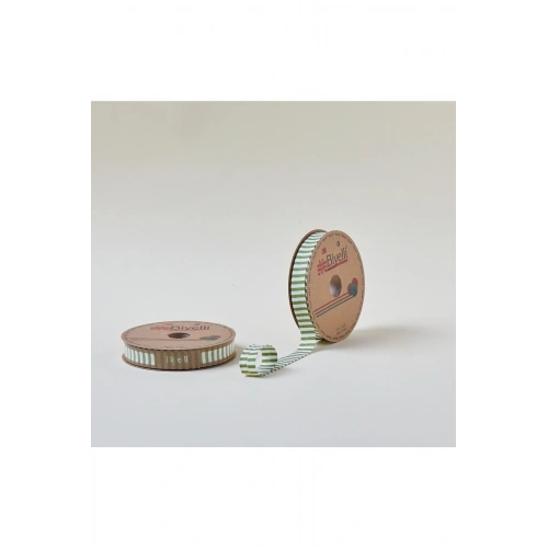 Biye Kalın Çizgili Katlı F12 Yeşil 2 cm 25 Metre %65 Koton %35 Polyester