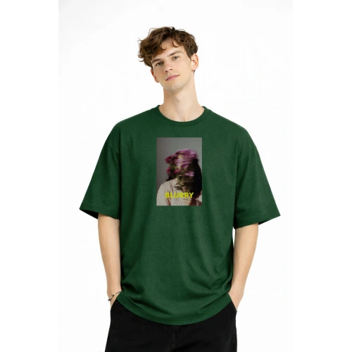 Blurry - Oversize Erkek Tişört HAKI