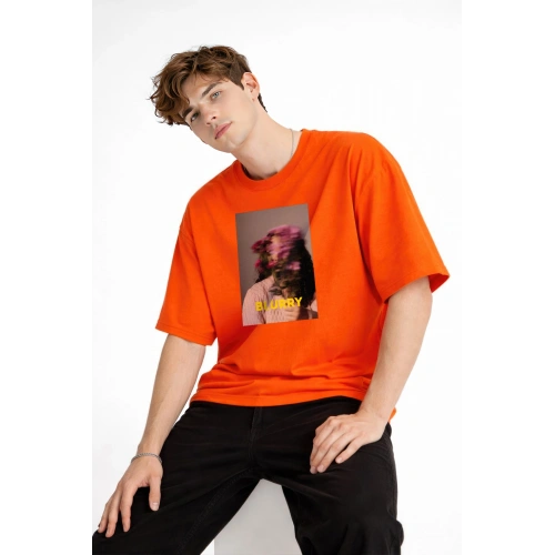 Blurry - Oversize Erkek Tişört TURUNCU