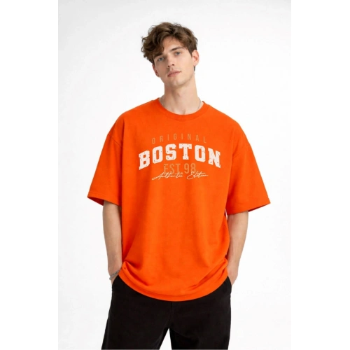 Boston - Baskılı Oversize Tişört TURUNCU