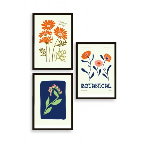 Botanik Üçlü Ahşap Çerçeveli Tablo 23 x 30